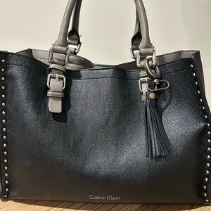 Calvin Klein Black and Gray Tote with Tassel